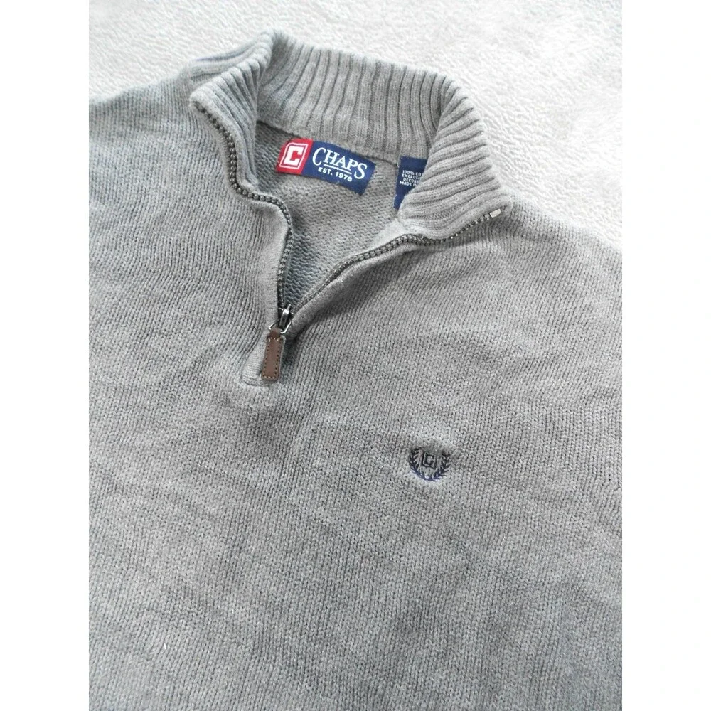 Chaps Sweater Mens Large  1/4 Zip Long Sleeve Mock Neck Gray Pullover